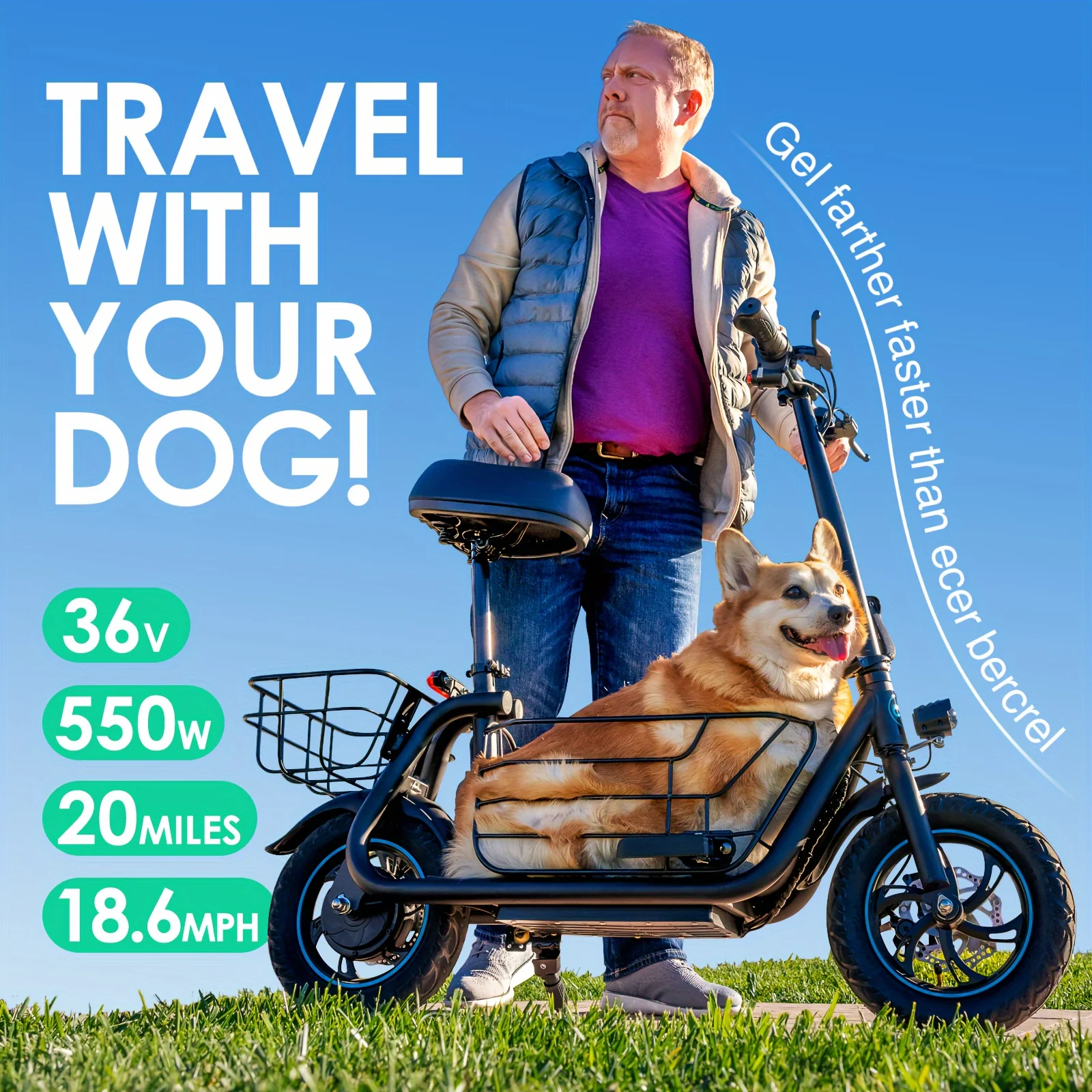 Gyroor Electric Scooter with Basket for Pet, 3 Riding Modes Foldable Electric Scooter for Adults - up to 20 Miles 18.6MPH - AliExpress
