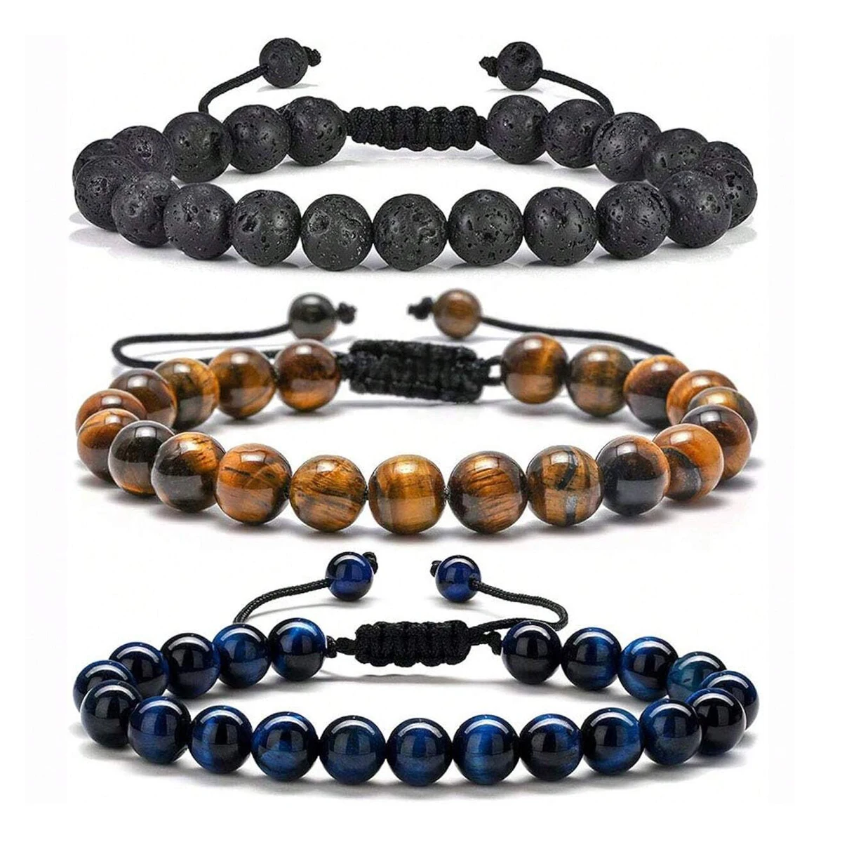 3 Style 8mm Natural Tiger Eyes Lava Rock Protection HANDMADE Bracelet Men's Gift - AliExpress 36