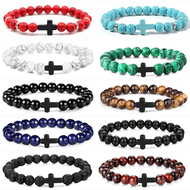Prayer Men Natural Stone Wood Beads Rosary Hematite Cross Bracelets Onyx Meditation Bracelet Women Yoga Jewelry Homme Pulsera - AliExpress